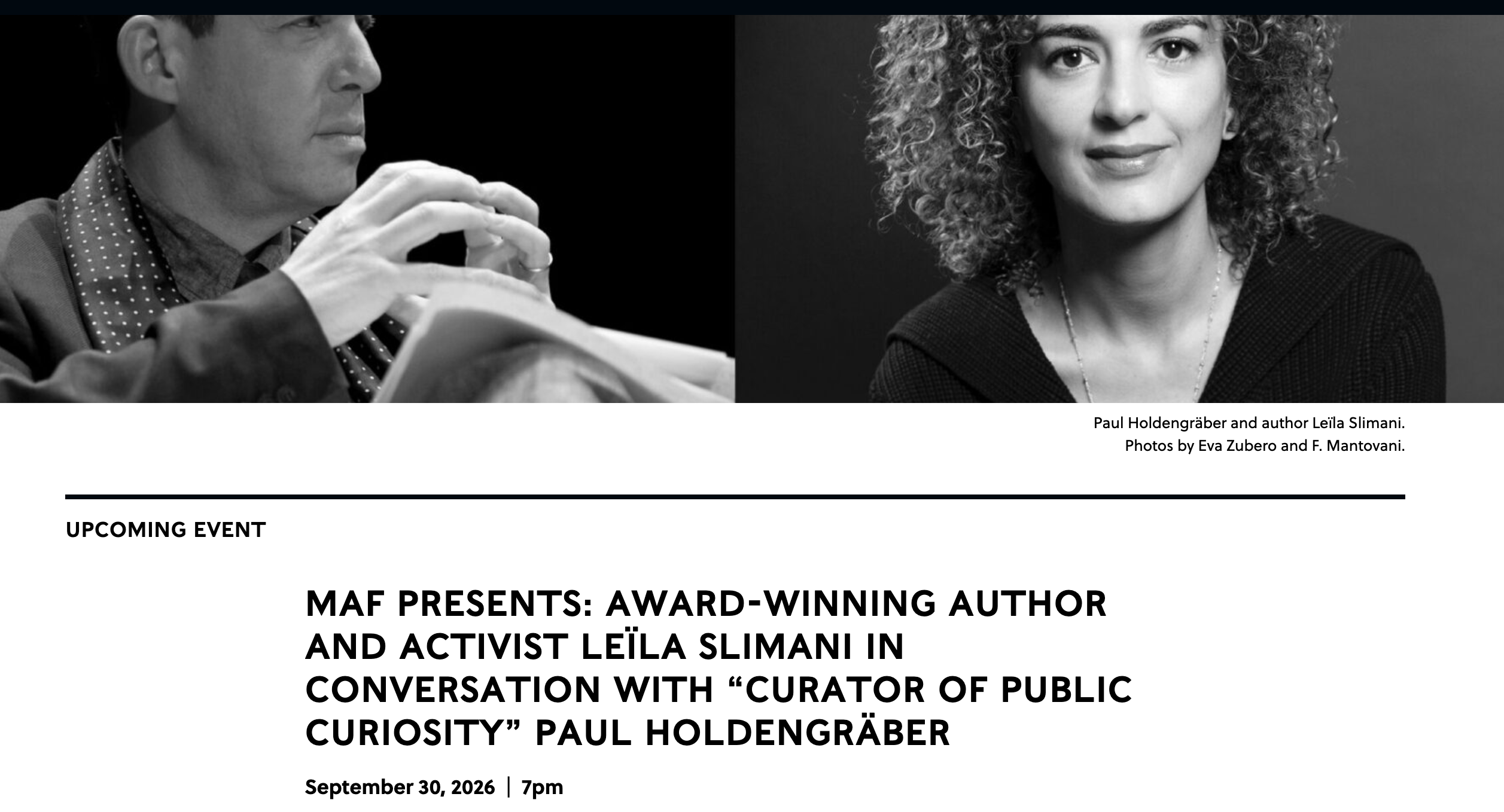 MAF Presents: Award-winning Author and Activist Leïla Slimani in Conversation with “Curator of Public Curiosity” Paul Holdengräber